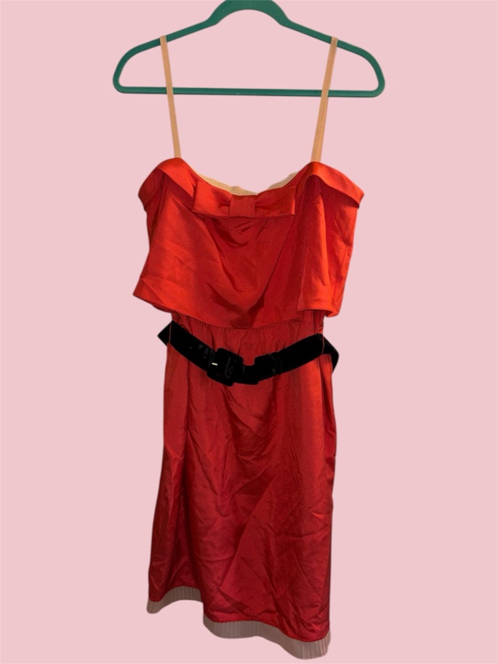 Marc Jacobs Red and Pink Party Dress with Velvet Black Belt